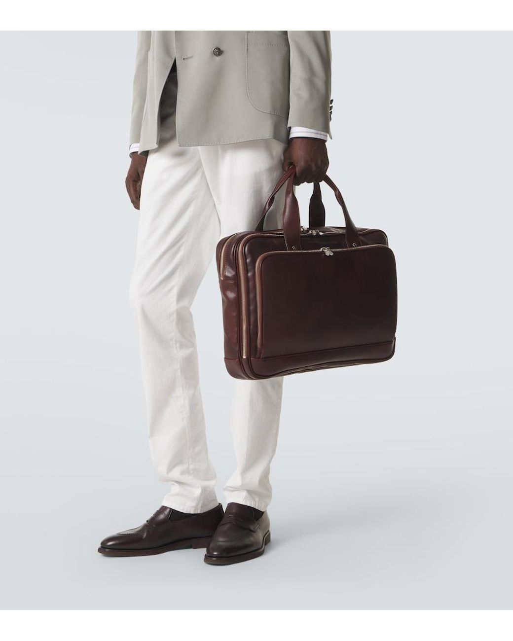 Brunello Cucinelli Brown Leather Briefcase for men
