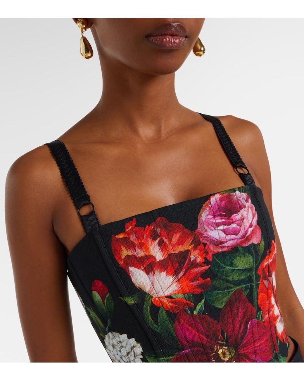 Dolce & Gabbana Red Floral Bustier Top