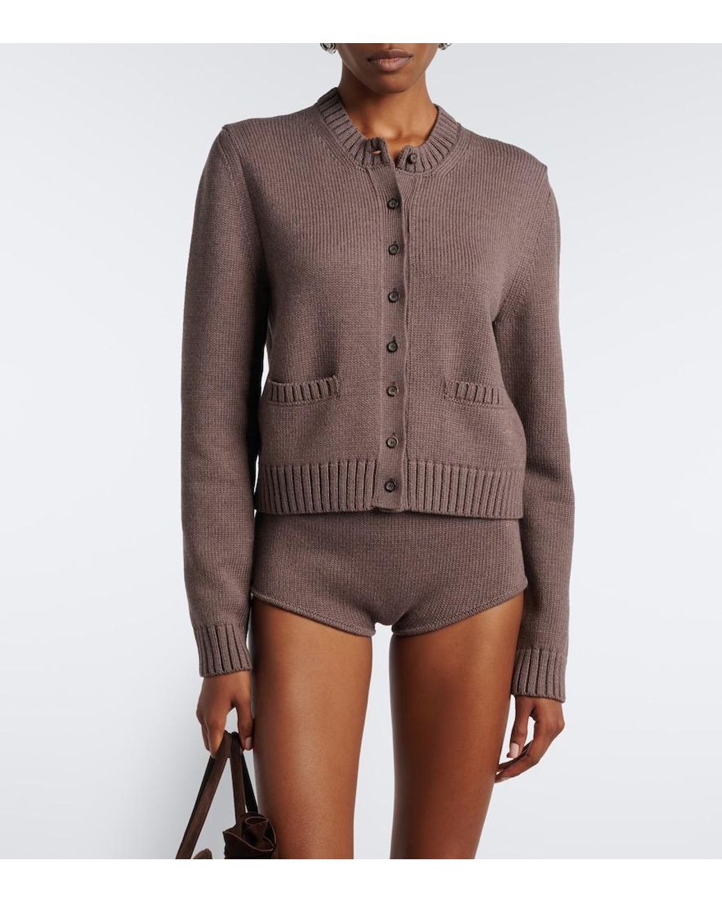 Magda Butrym Brown Ribbed-Knit Cotton Cardigan