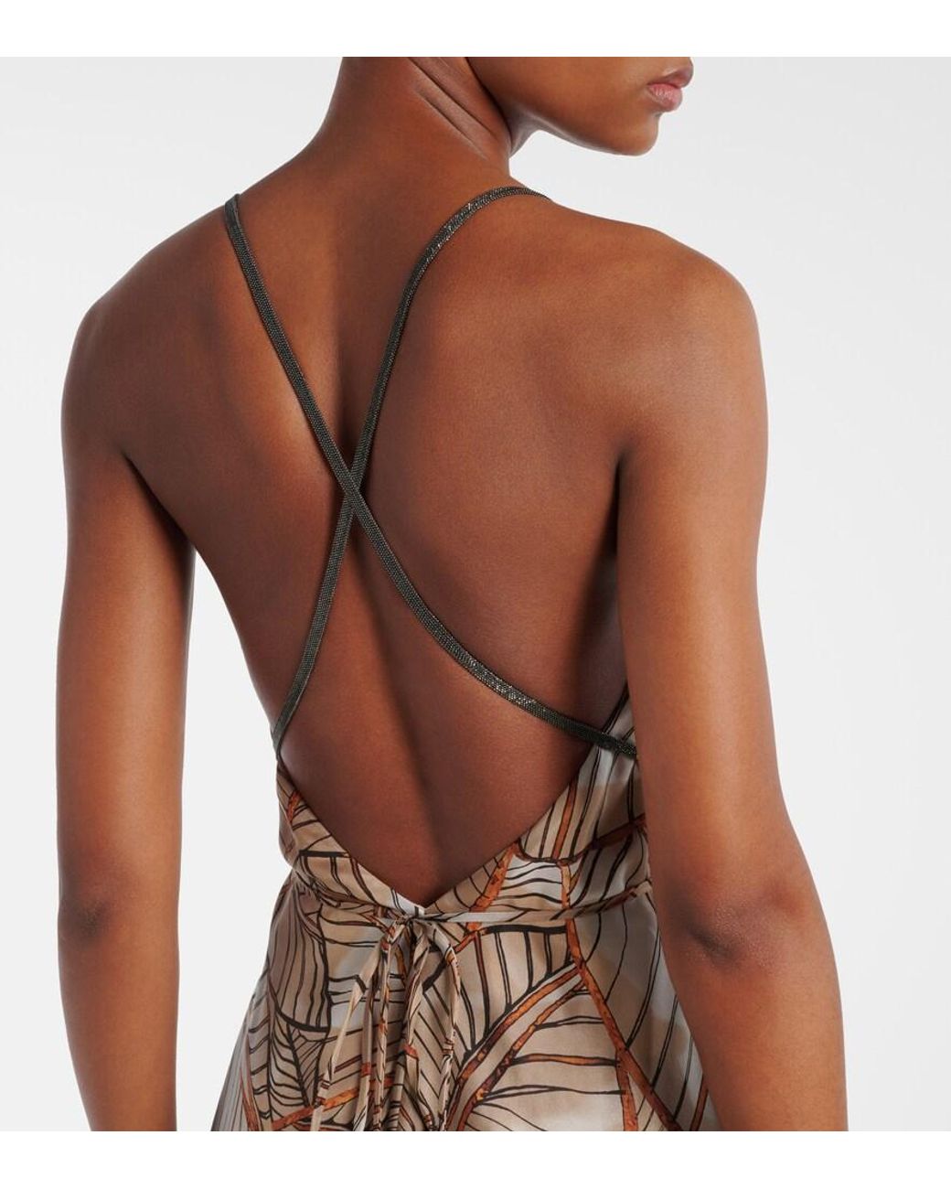 Brunello Cucinelli Natural Printed Silk Maxi Dress