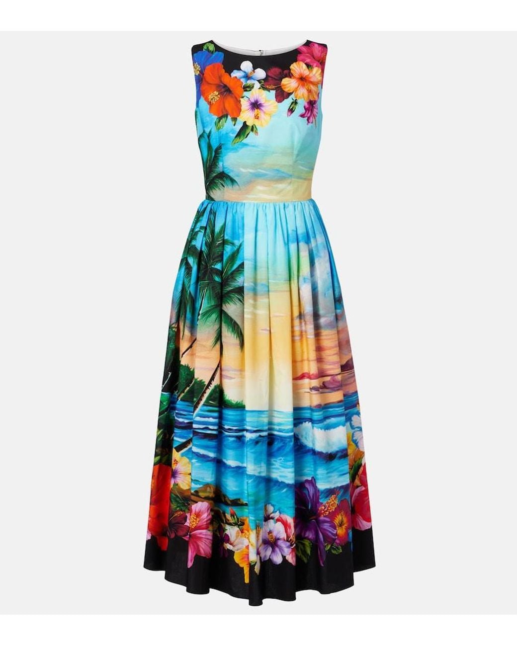 Dolce & Gabbana Blue Printed Cotton Midi Dress