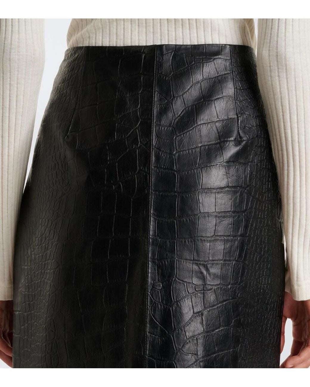 Arma Black Meeka Croc-Effect Leather Pencil Skirt