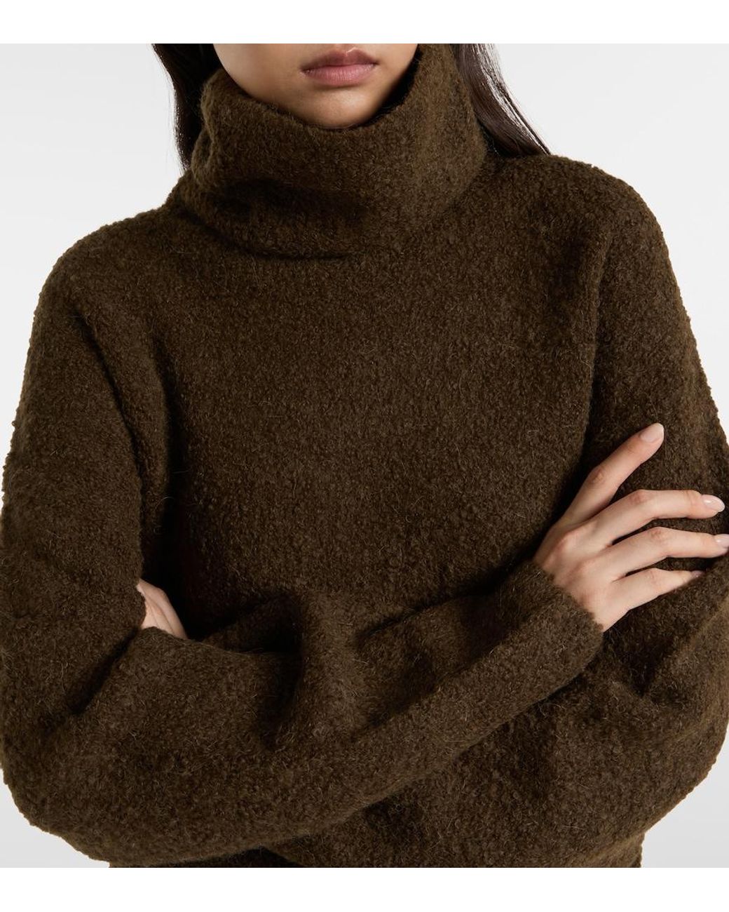 Totême  Brown Alpaca And Wool-Blend Boucle Turtleneck Sweater