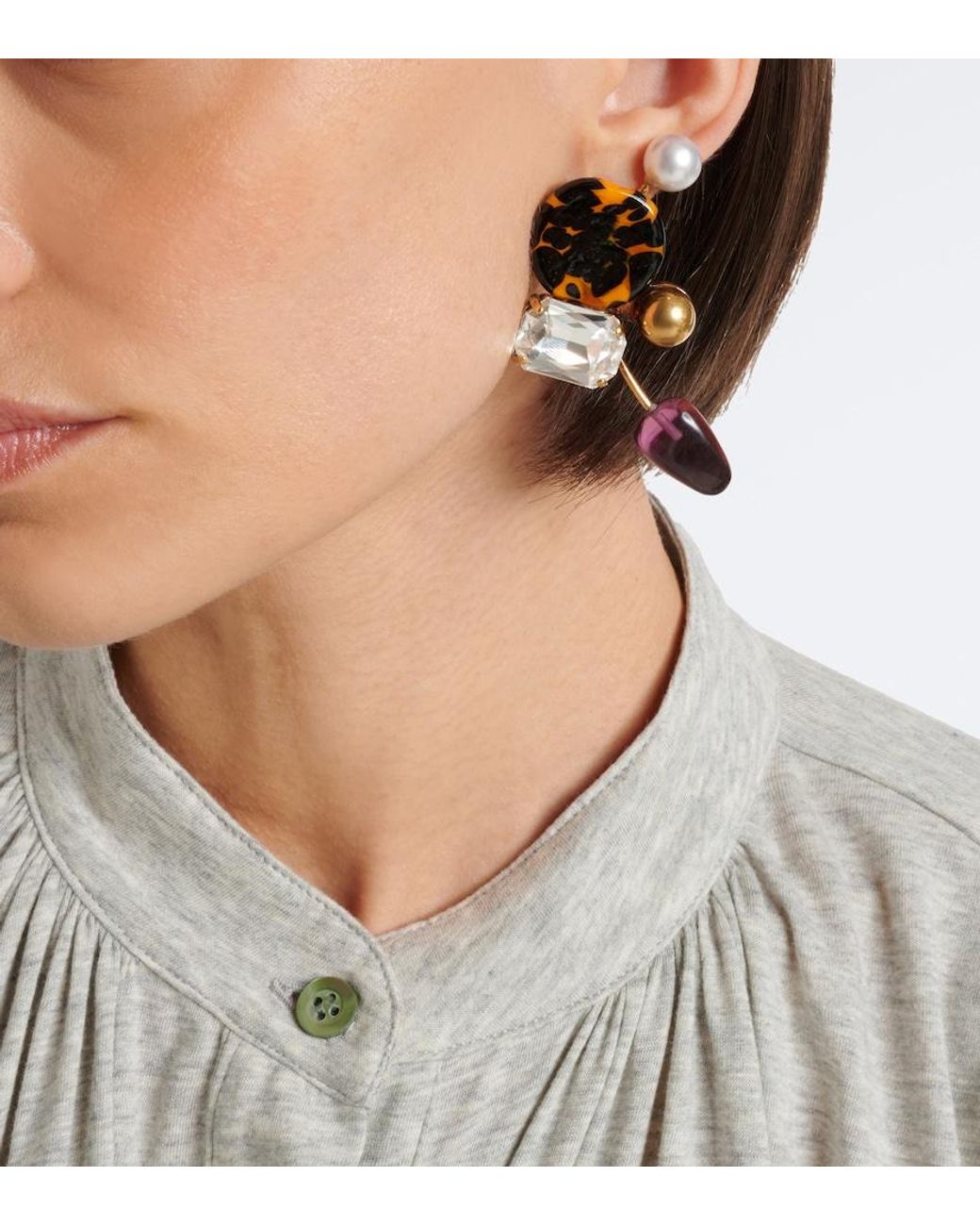 Dries Van Noten White Embellished Earrings