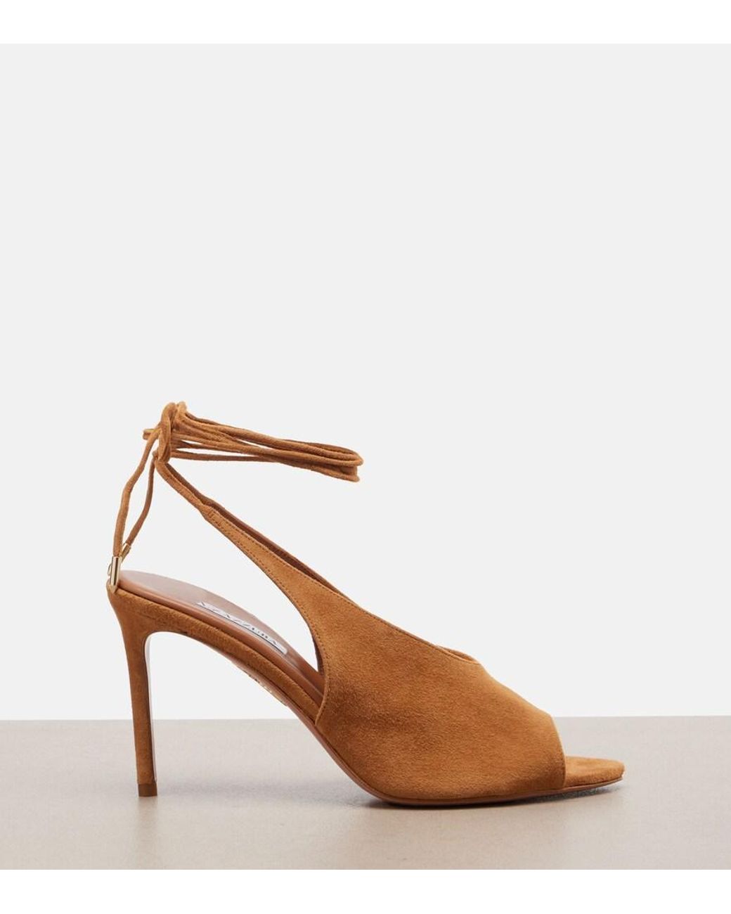 Aquazzura Brown Lais Suede Peep-Toe Slingback Pumps
