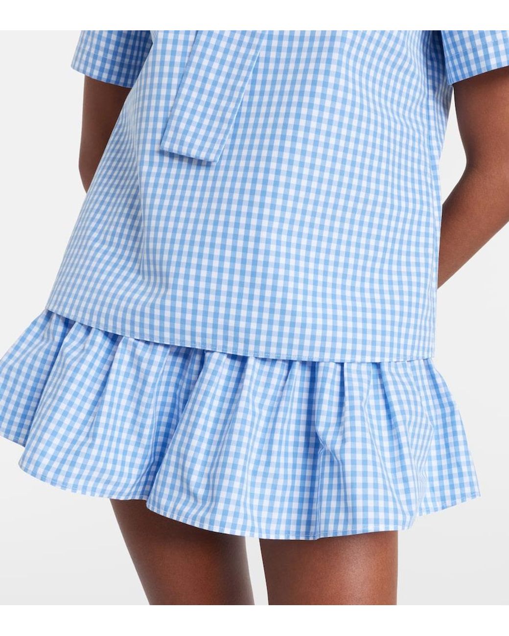 ShuShu/Tong Blue Bow-Detail Gingham Cotton Top