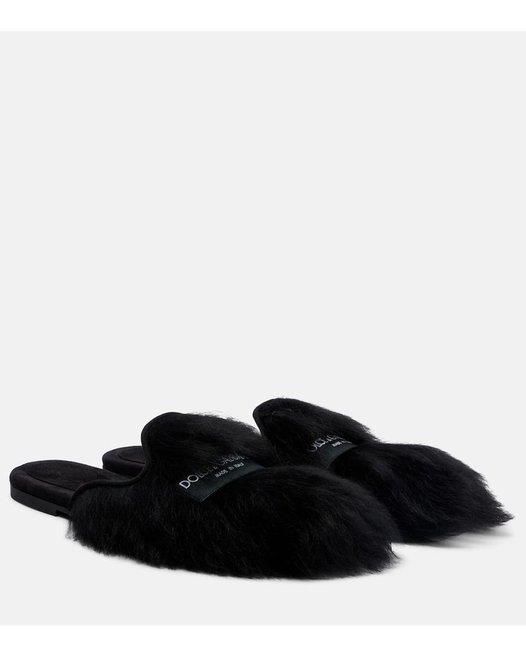Dolce & Gabbana Black Shearling Mules