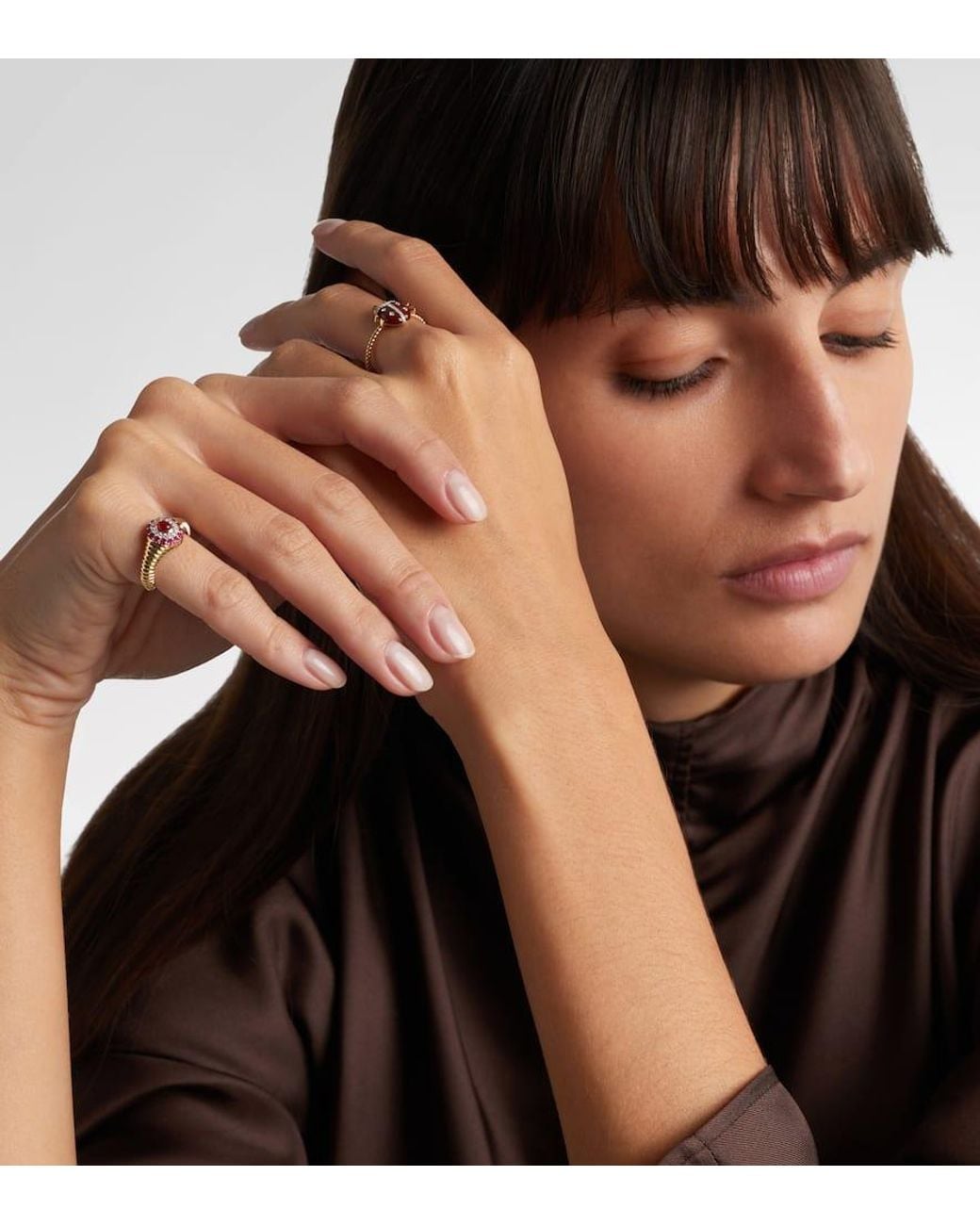 Yvonne Léon White Ring Berlingot Pompadour Baby Aus 9Kt Gelbgold (375/1000) Mit Edelsteinen