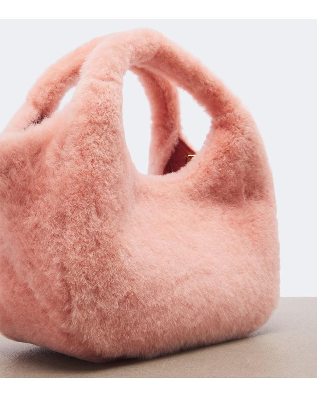 Bottega Veneta Pink Campana Intrecciato Shearling Top-Handle Bag