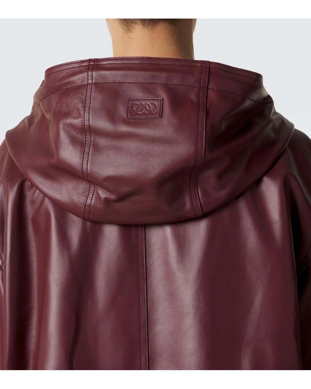 Loewe Red Hooded Leather Jacket for men