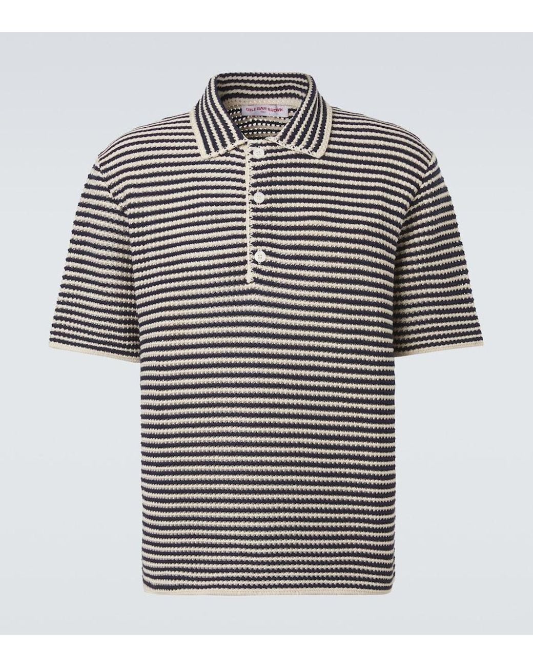 Orlebar Brown Blue Lowry Striped Crochet Cotton Polo Sweater for men