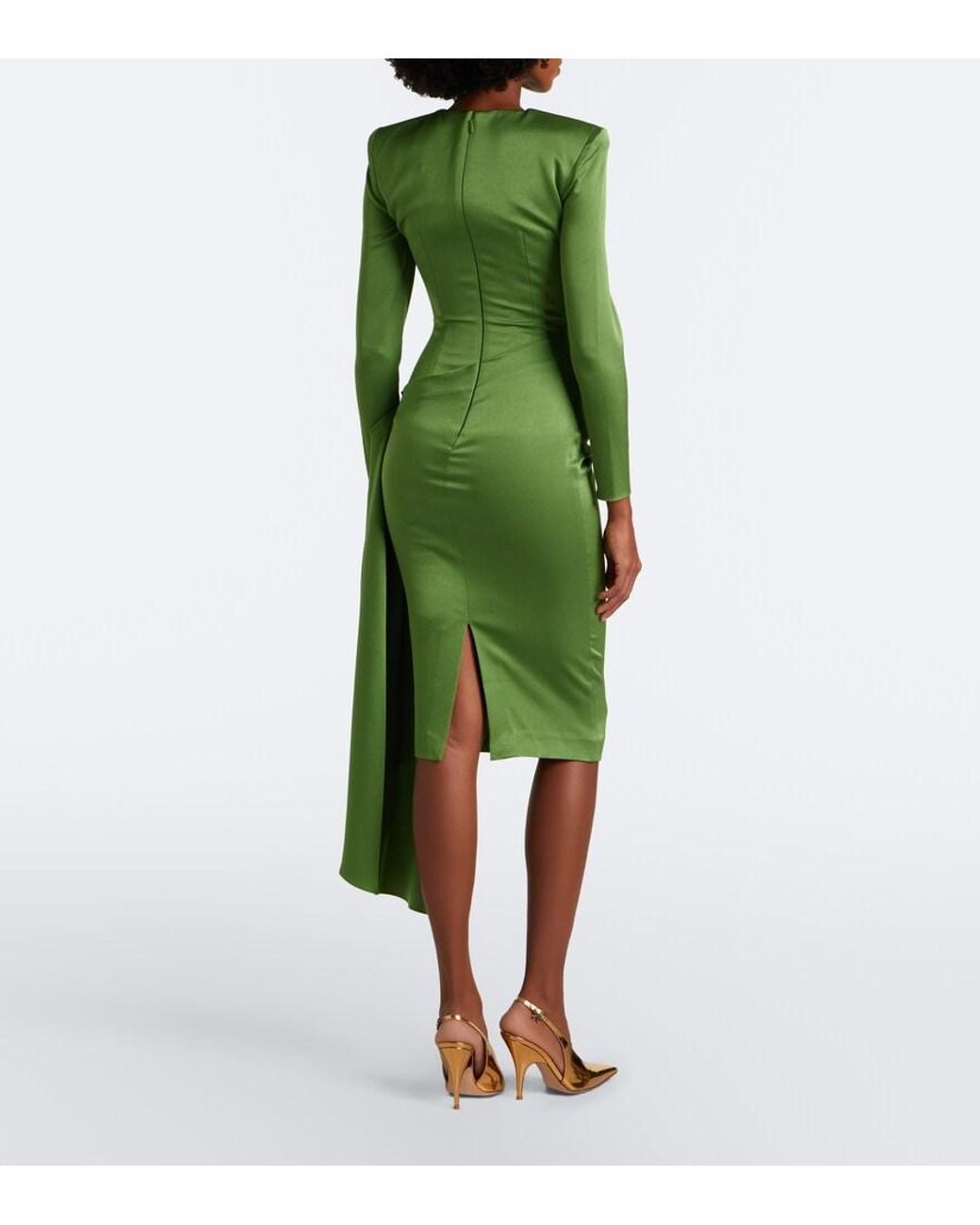 Alex Perry Green Draped Crepe Satin Midi Dress