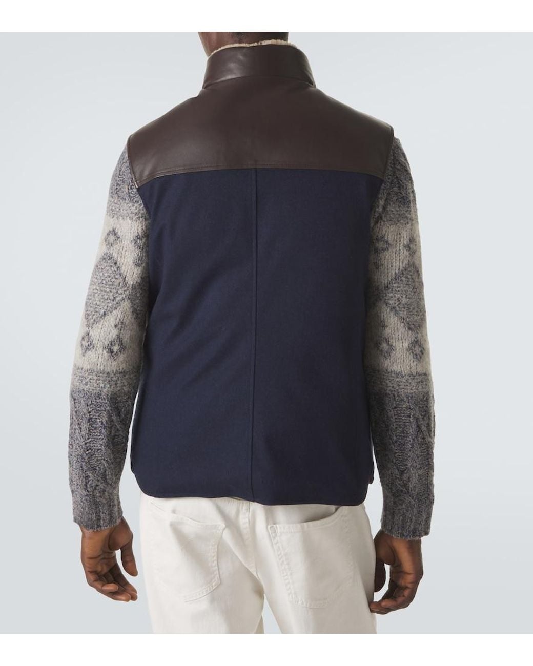 Brunello Cucinelli Blue Shearling-Trimmed Wool Vest for men