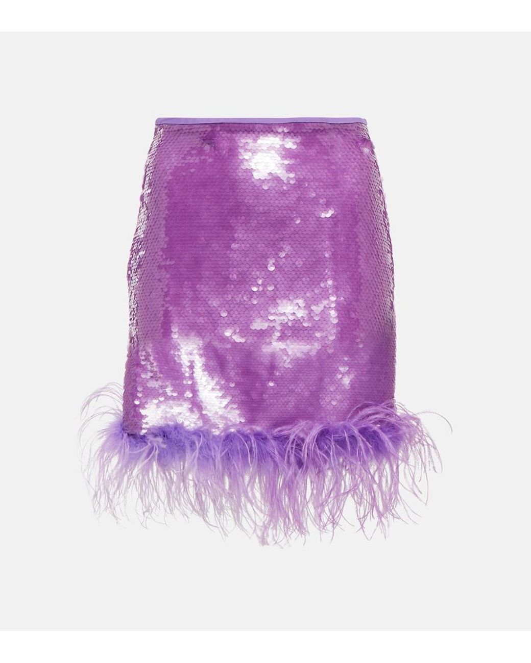 GIUSEPPE DI MORABITO Purple Feather-Trimmed Sequined Miniskirt