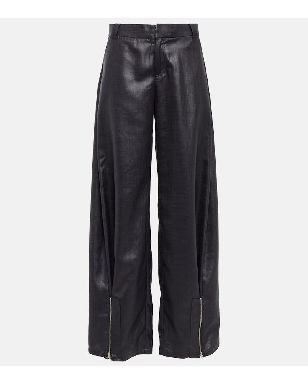 DIDU Blue Zip-Detail Silk Wide-Leg Pants