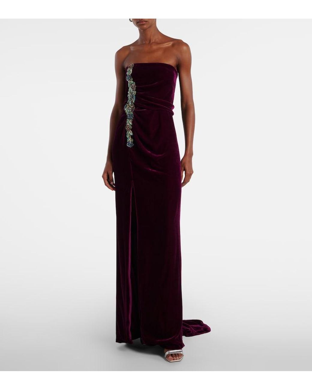 Costarellos Red Embellished Strapless Gown