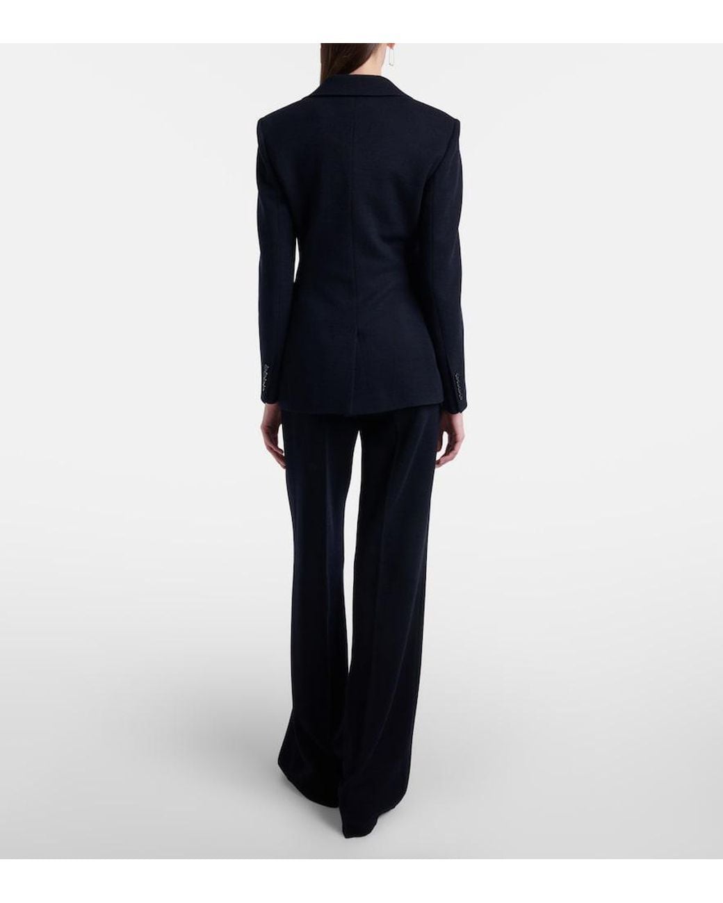 Max Mara Blue Attinia Virgin Wool Pique Wide-Leg Pants