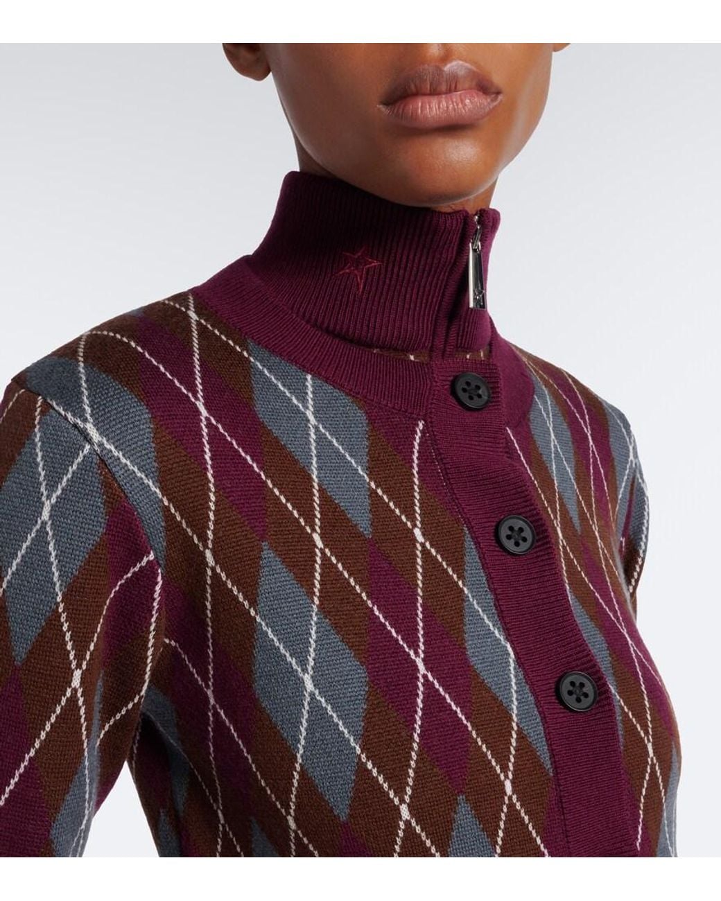 Perfect Moment Red Argyle Wool Cardigan