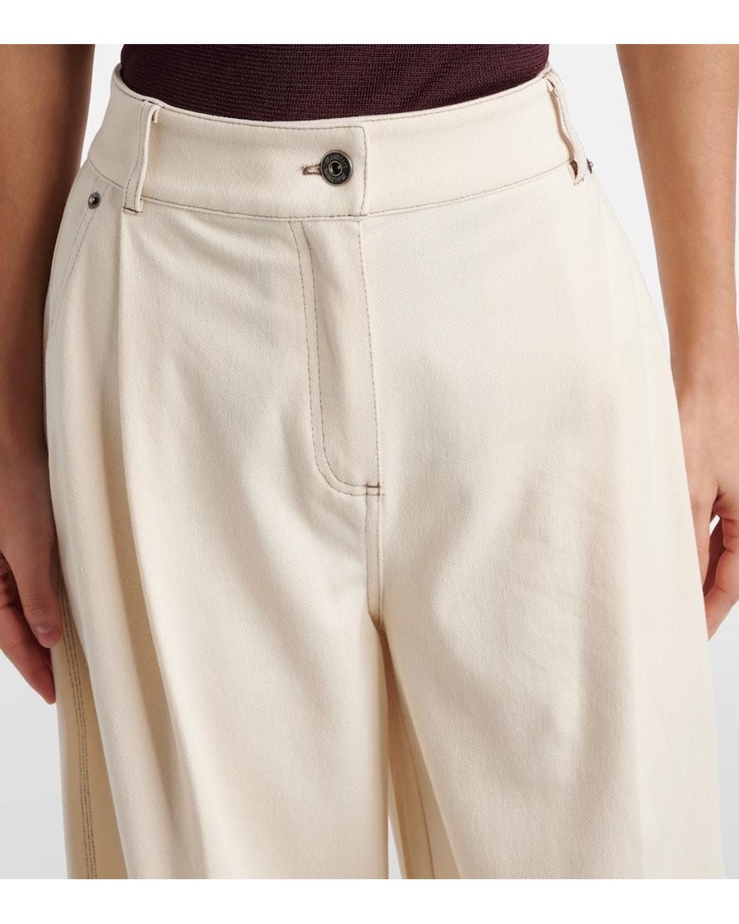 Max Mara White Pleated Wide-Leg Jeans