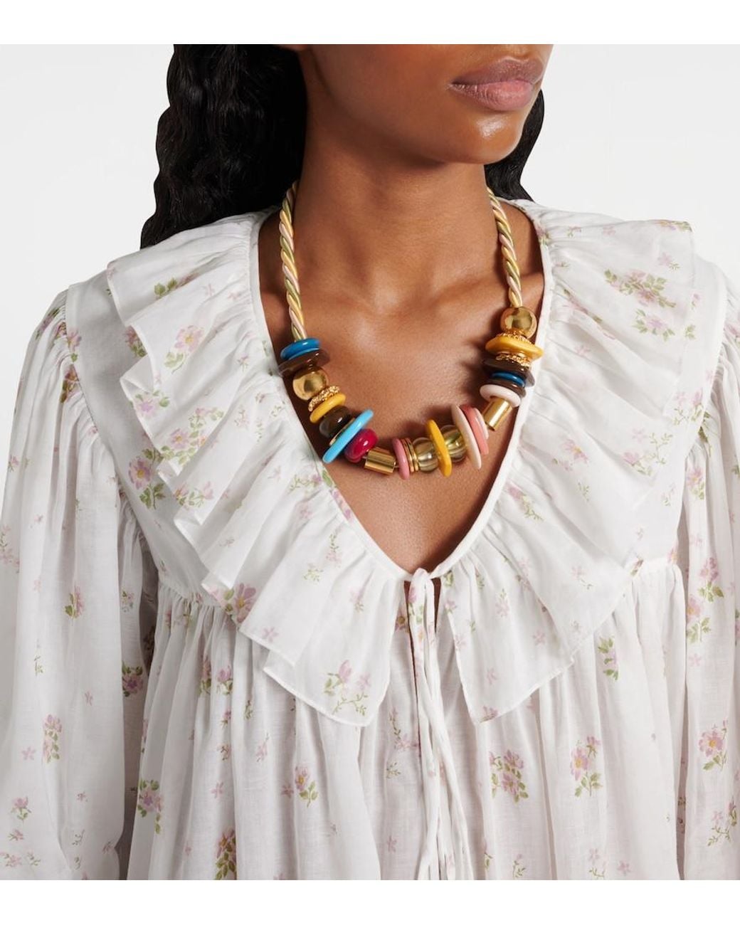 Chloé White Printed Ruffled Cotton Minidress