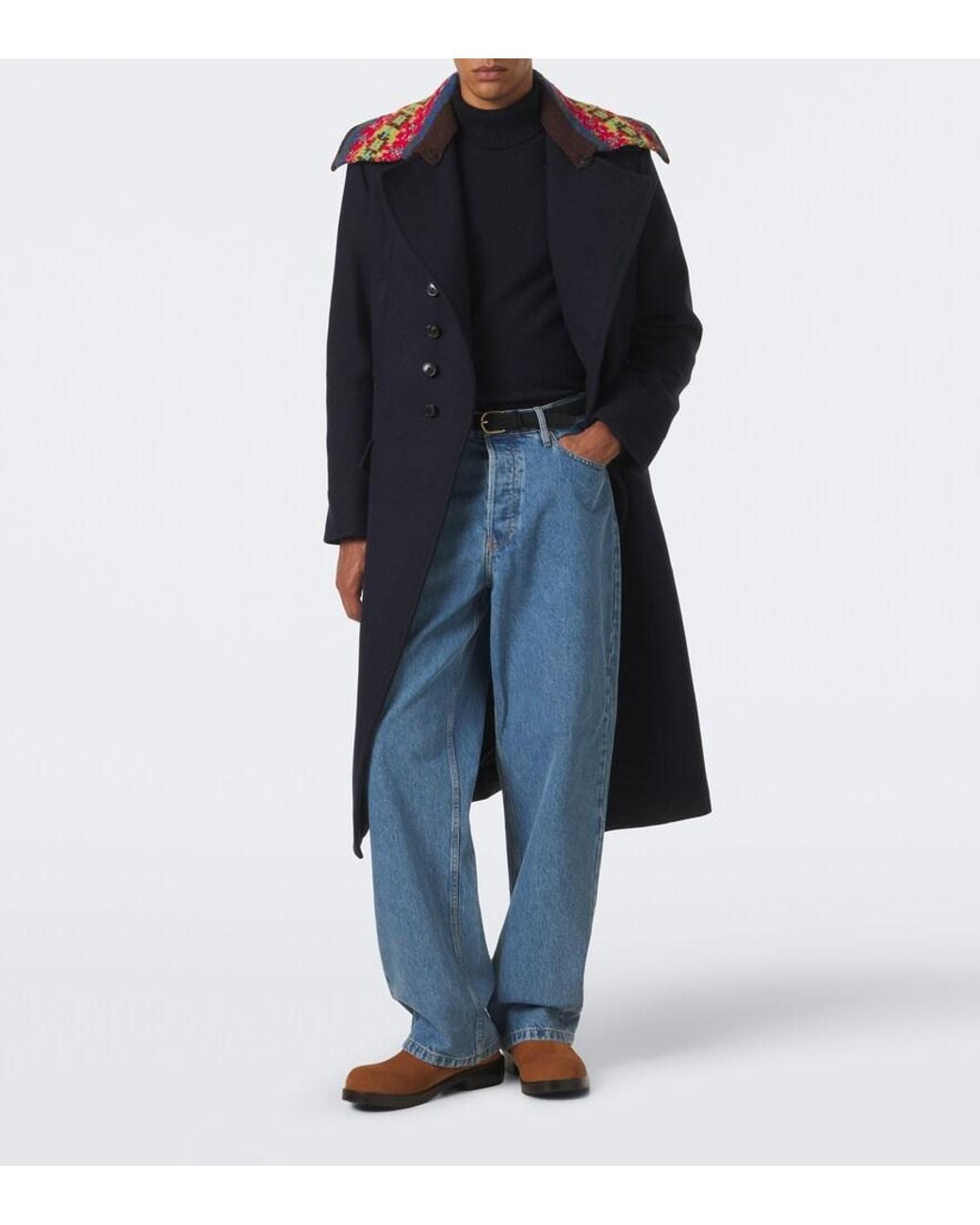 Dries Van Noten Blue Double-Breasted Wool-Blend Twill Coat for men