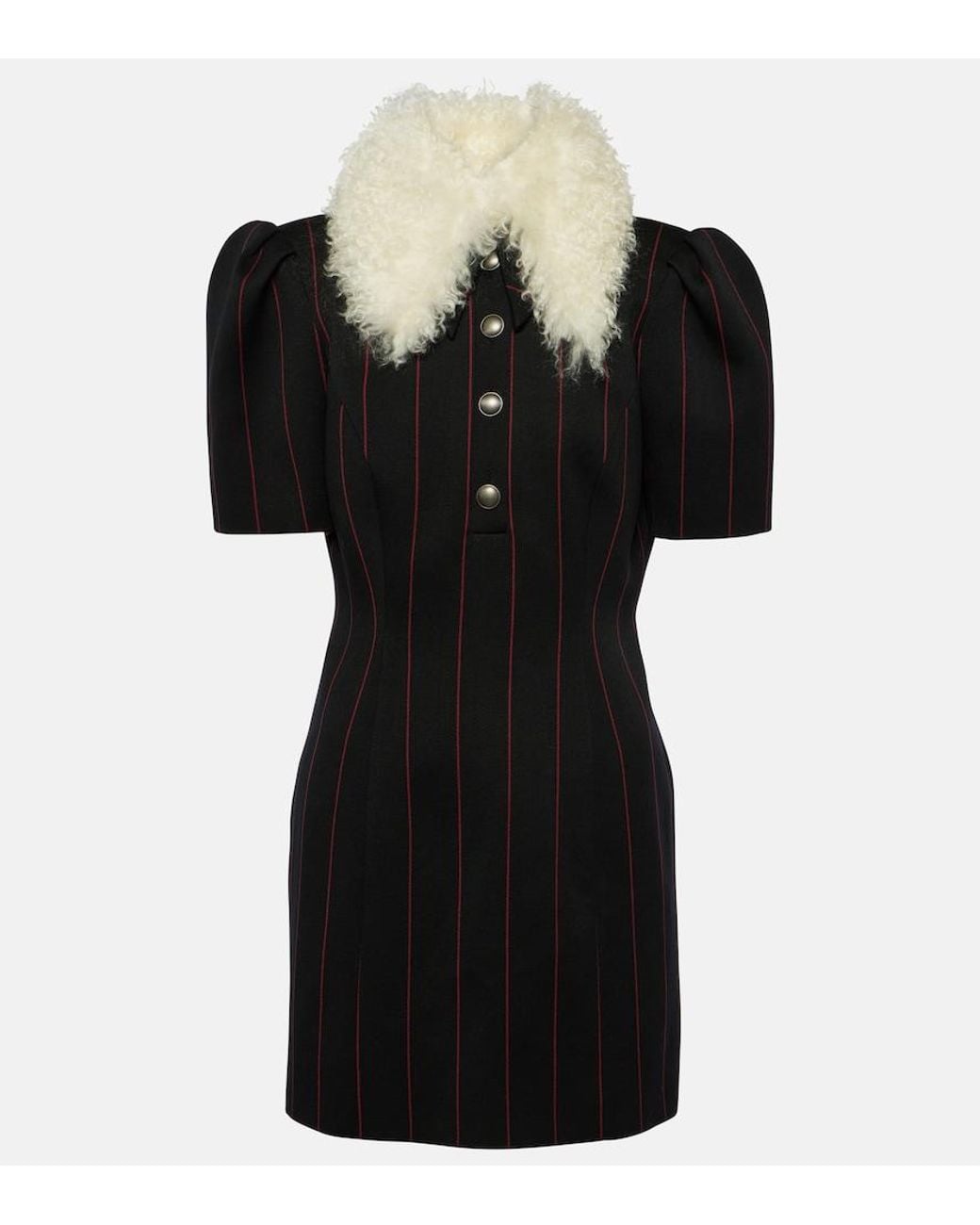 Alessandra Rich Black Pinstripe Collared Wool-Blend Minidress