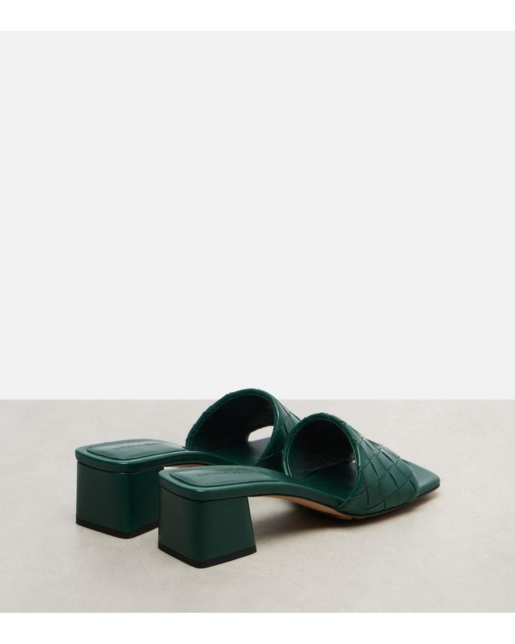 Bottega Veneta Green Parco Intrecciato Leather Mules