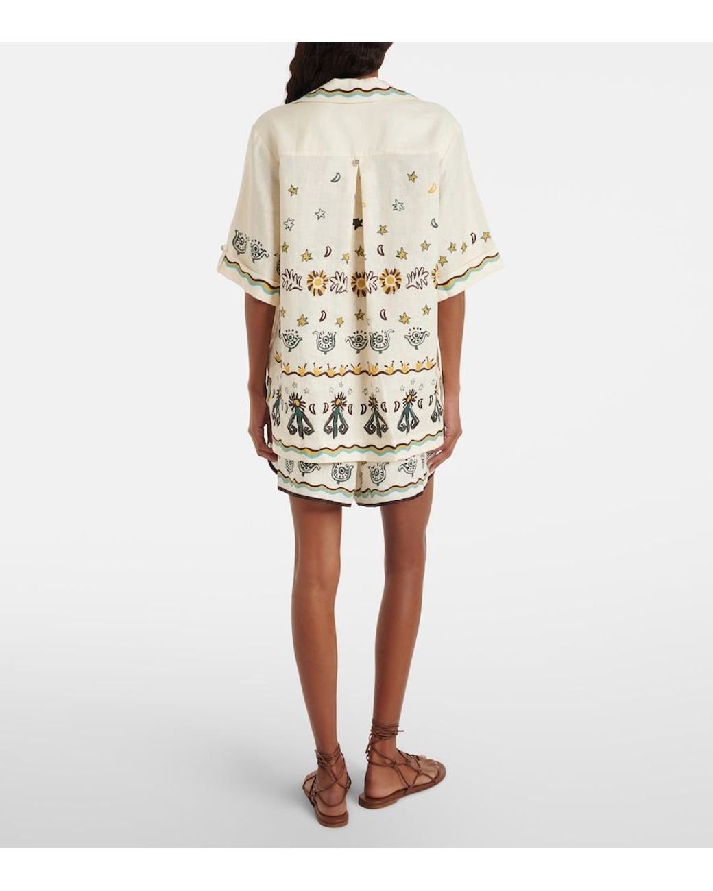 ALÉMAIS Natural Sun Dancer Printed Linen Shorts