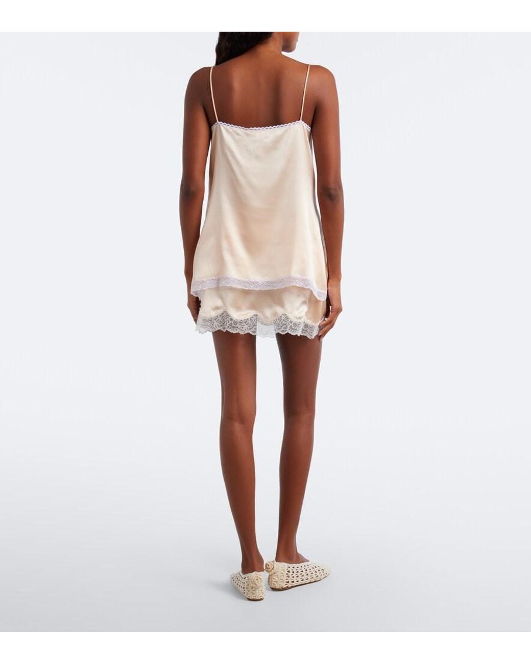 Magda Butrym Natural Lace-Trimmed Silk Satin Miniskirt