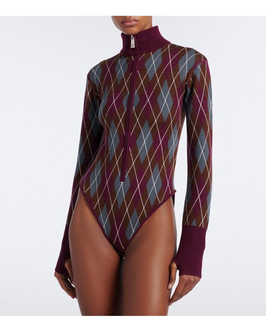 Perfect Moment Red Argyle Wool Bodysuit