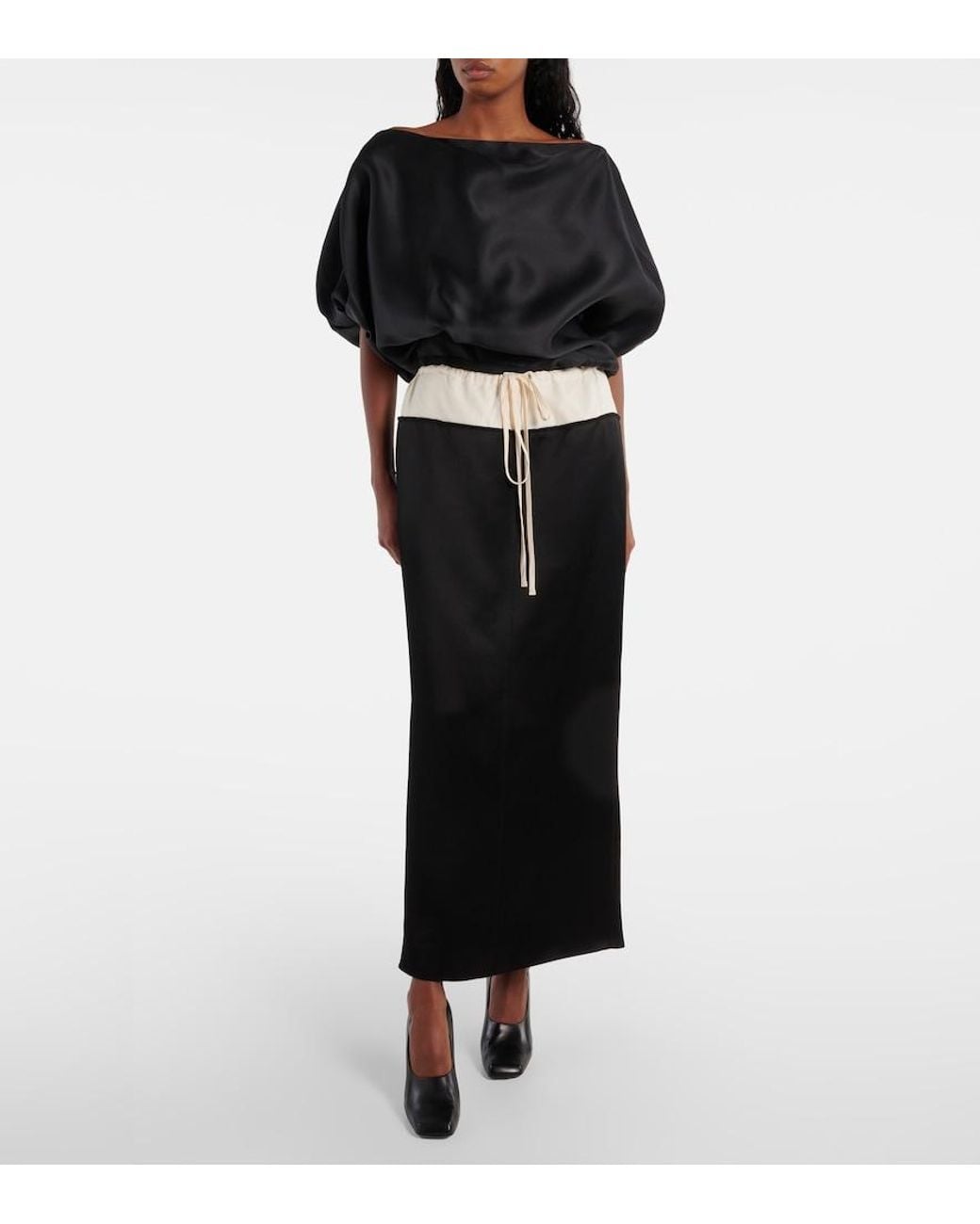 Khaite Black Chet Satin Maxi Skirt