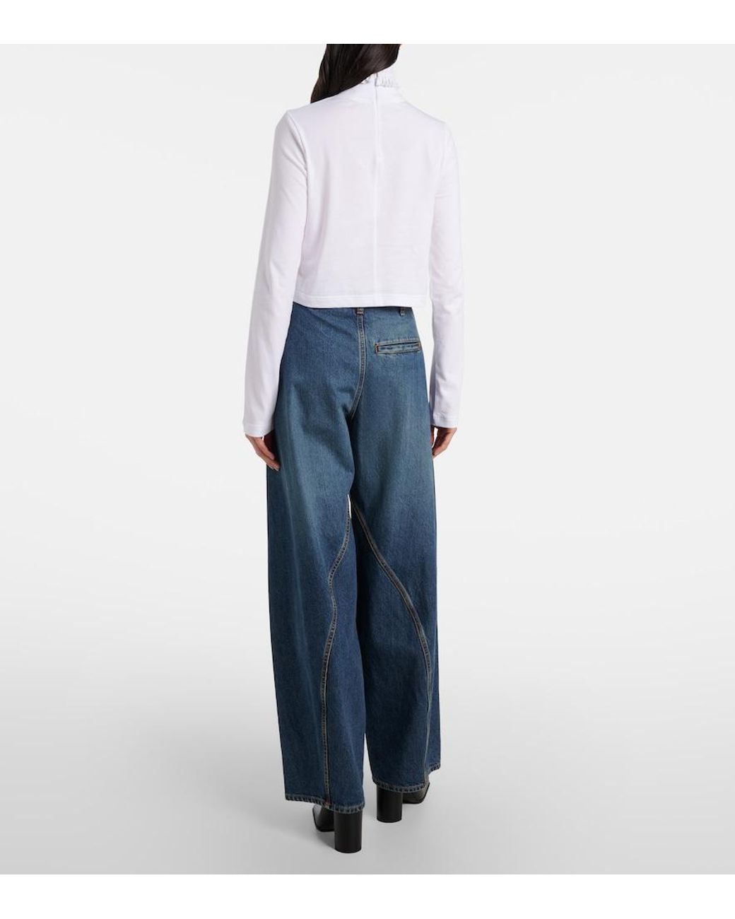 Alaïa White Cropped Turtleneck Cotton Jersey Top