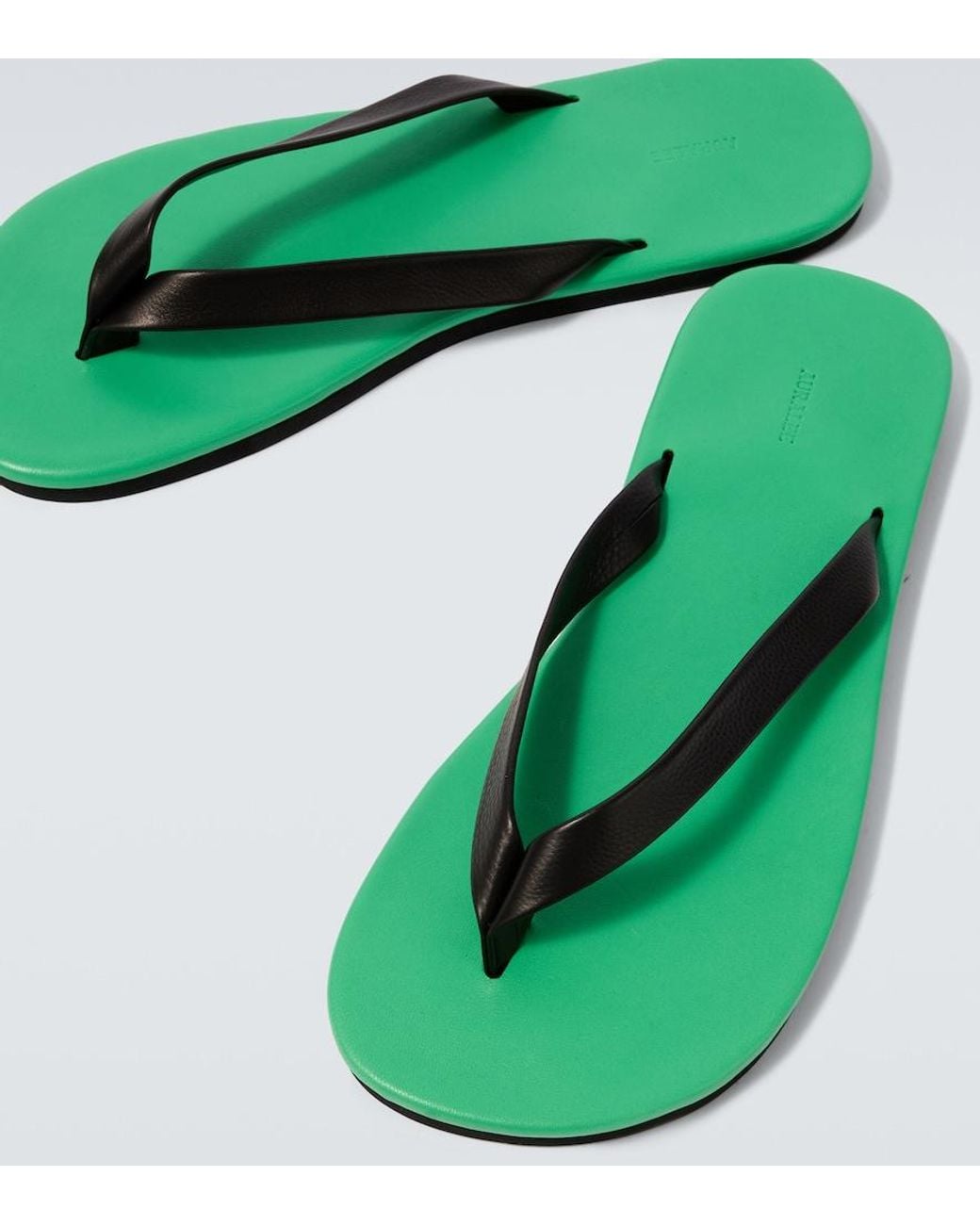 Auralee Green Leather Thong Sandals for men