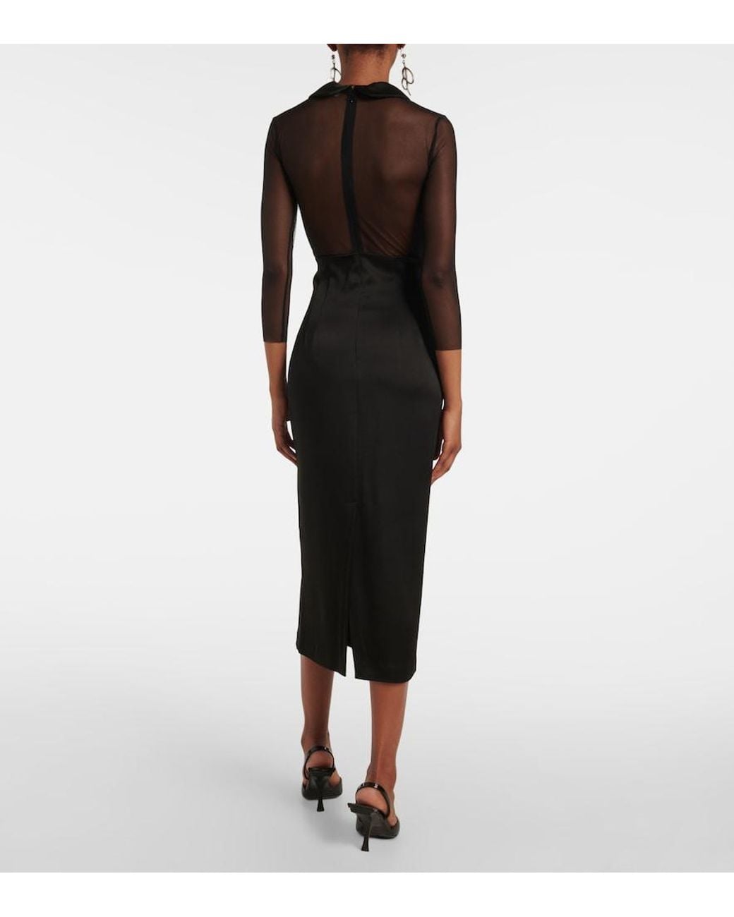 Blumarine Black Mesh And Satin Midi Dress