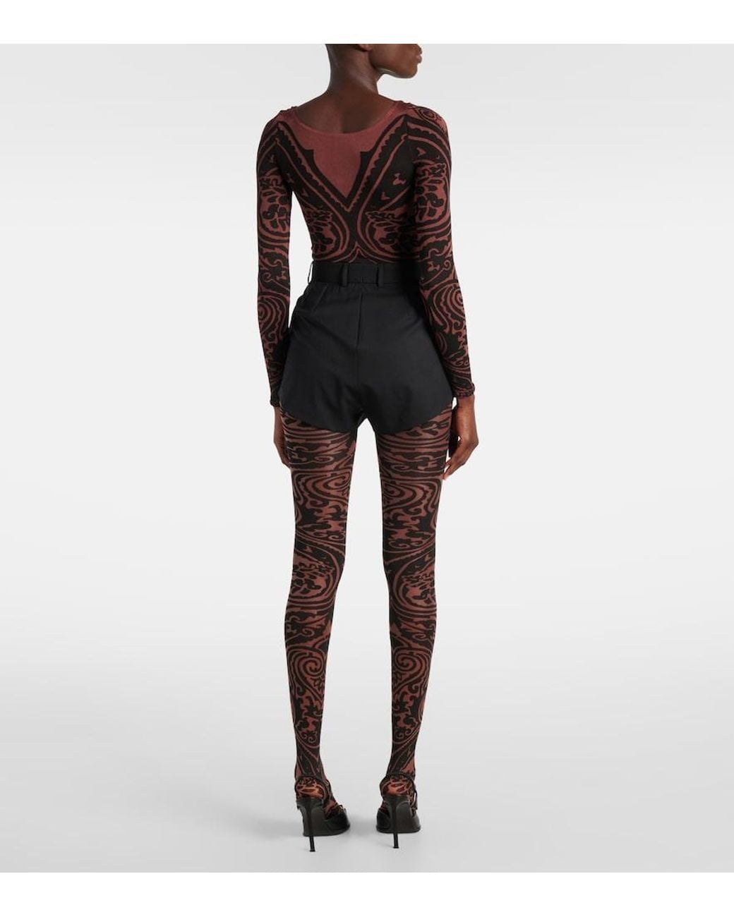 Wolford Brown X Etro Tattoo Paisley Bodysuit