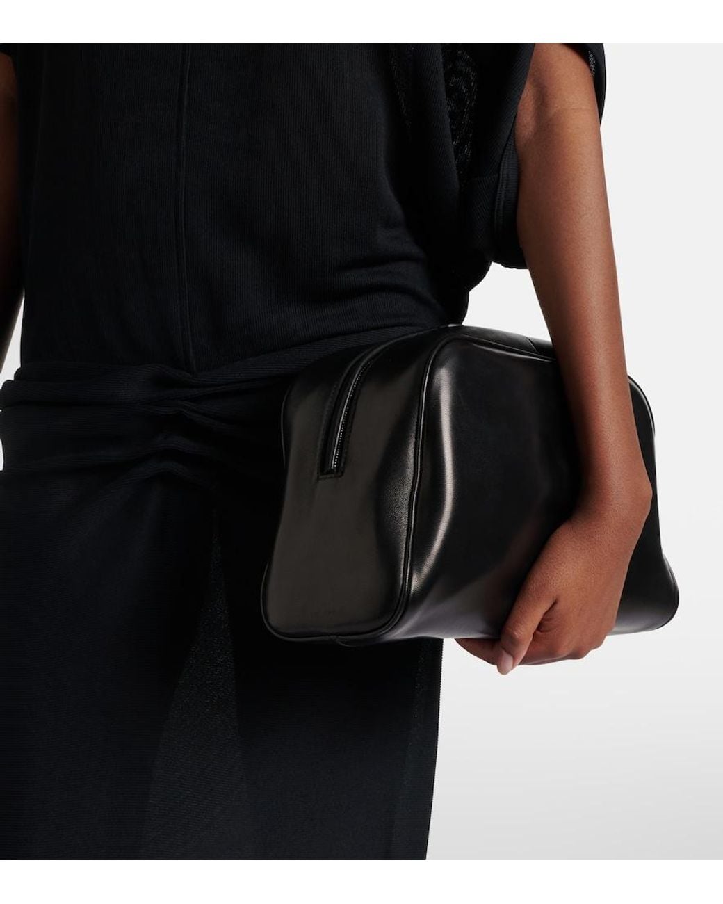 The Row Black Leila Small Leather Clutch