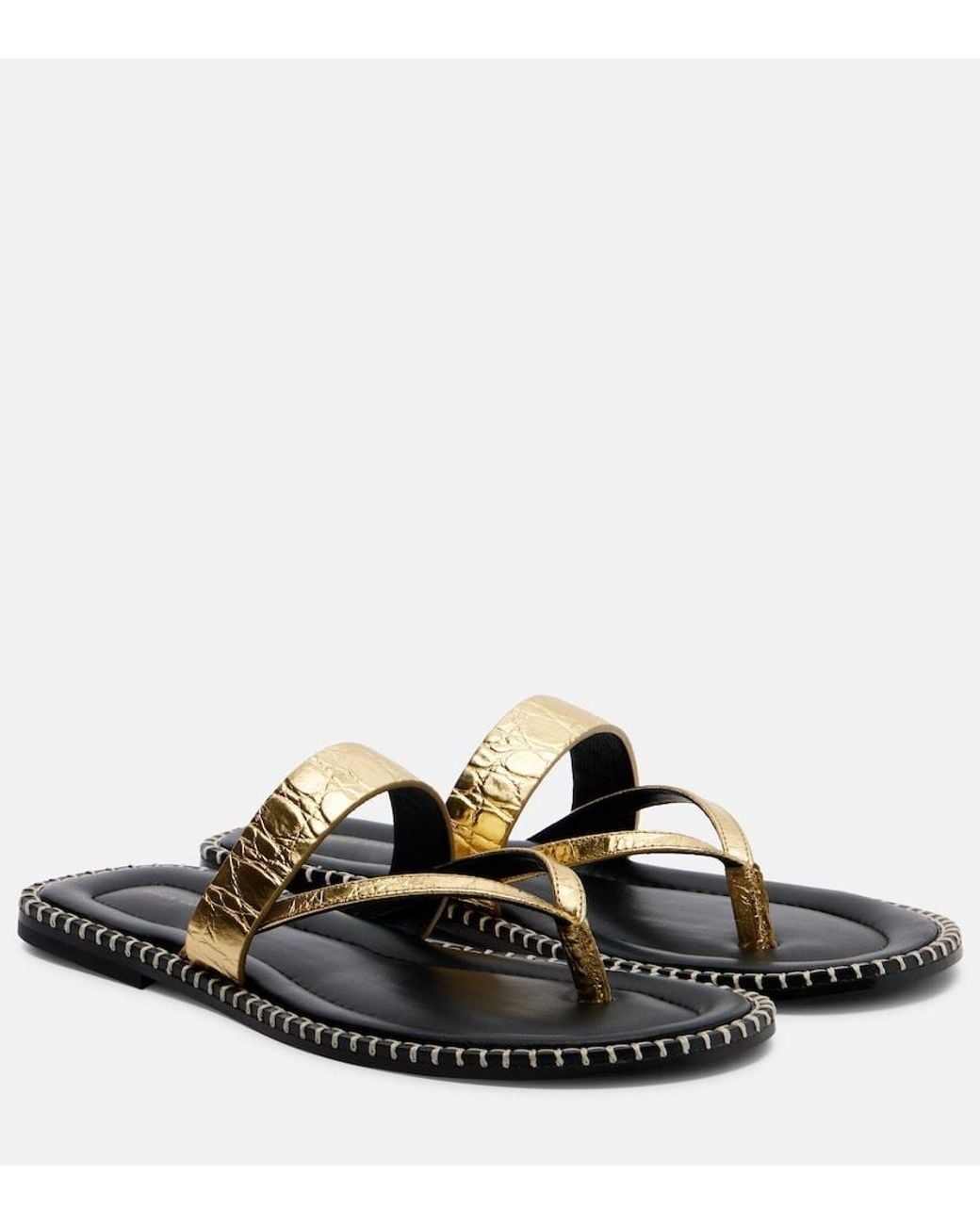 Dries Van Noten Black Croc-Effect Leather Thong Sandals