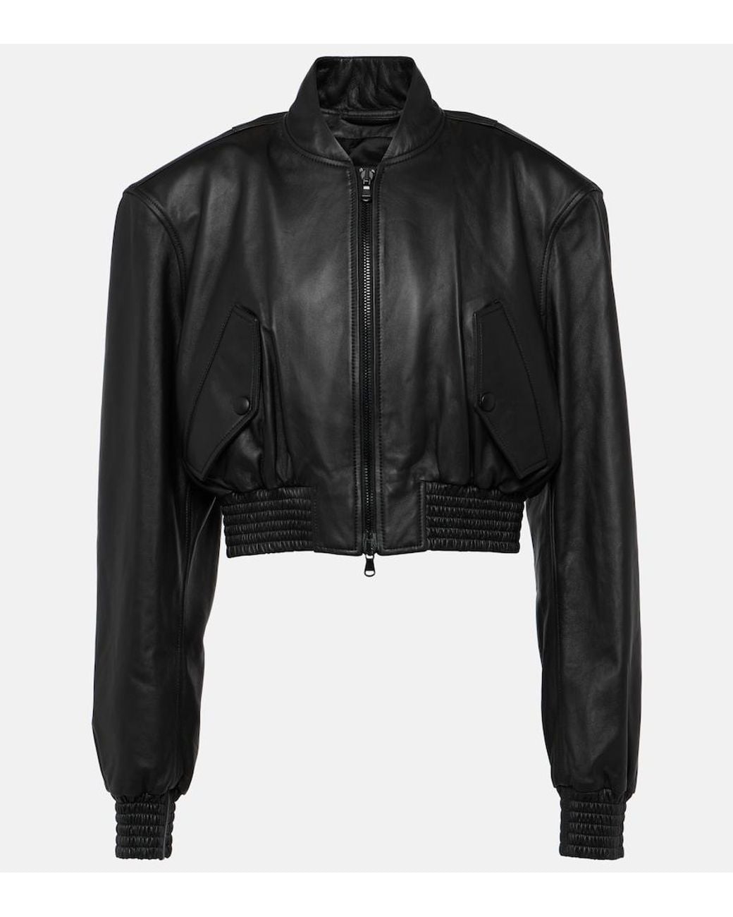 Wardrobe NYC Black Cropped Leather Bomber Jacket
