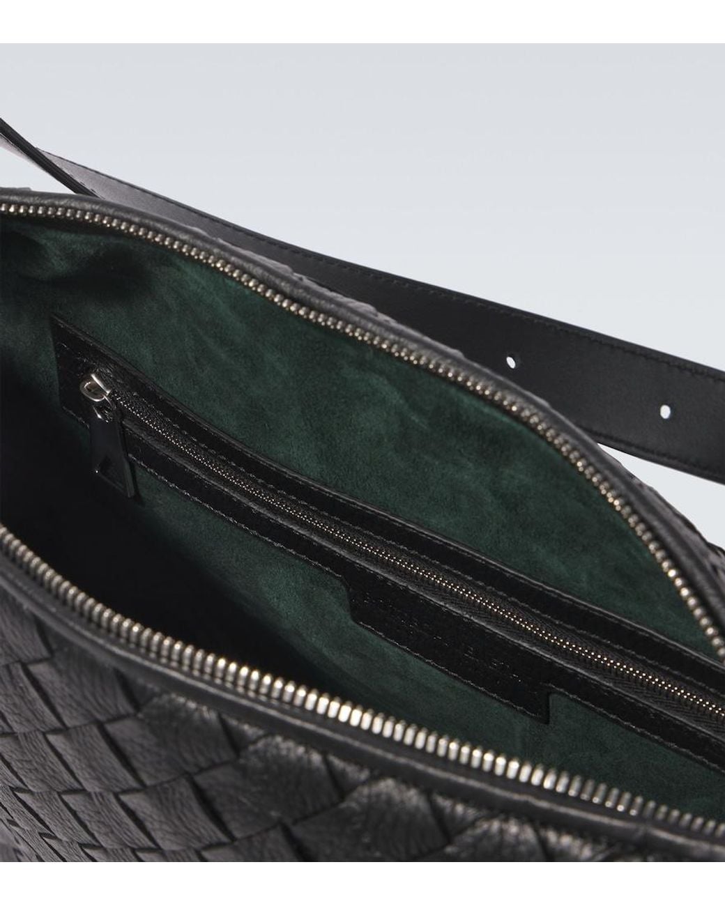 Bottega Veneta Black Traveler Small Intreccio Leather Shoulder Bag for men