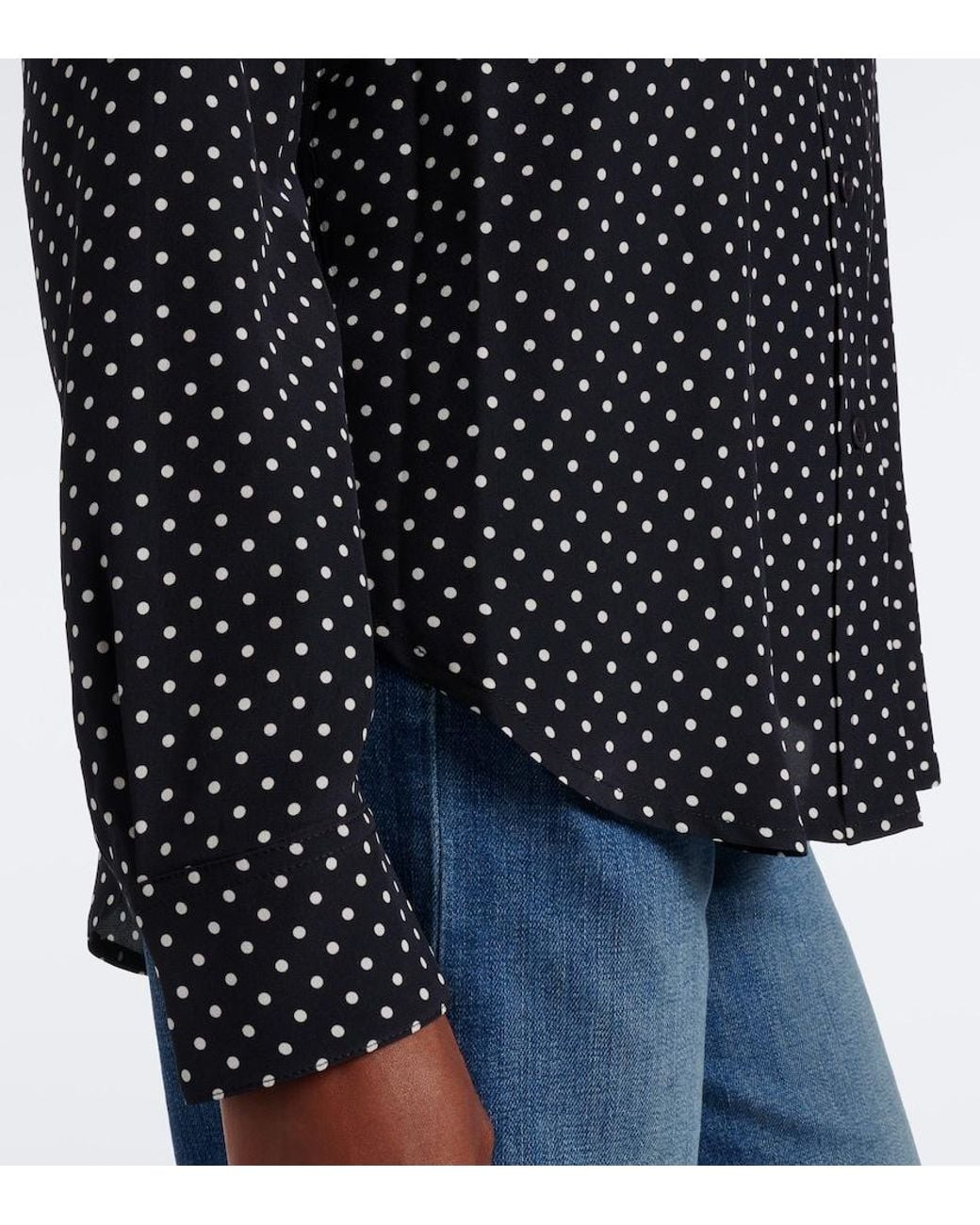 Nili Lotan Blue Gana Polka-Dot Silk Shirt