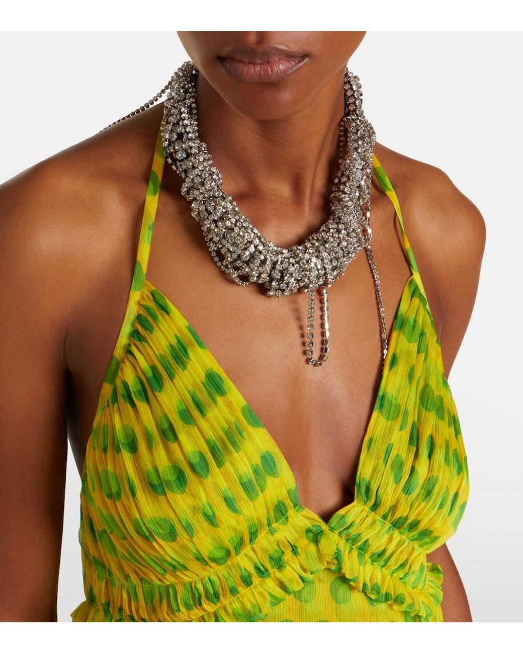Dries Van Noten Green Polka-Dot Halterneck Silk Top
