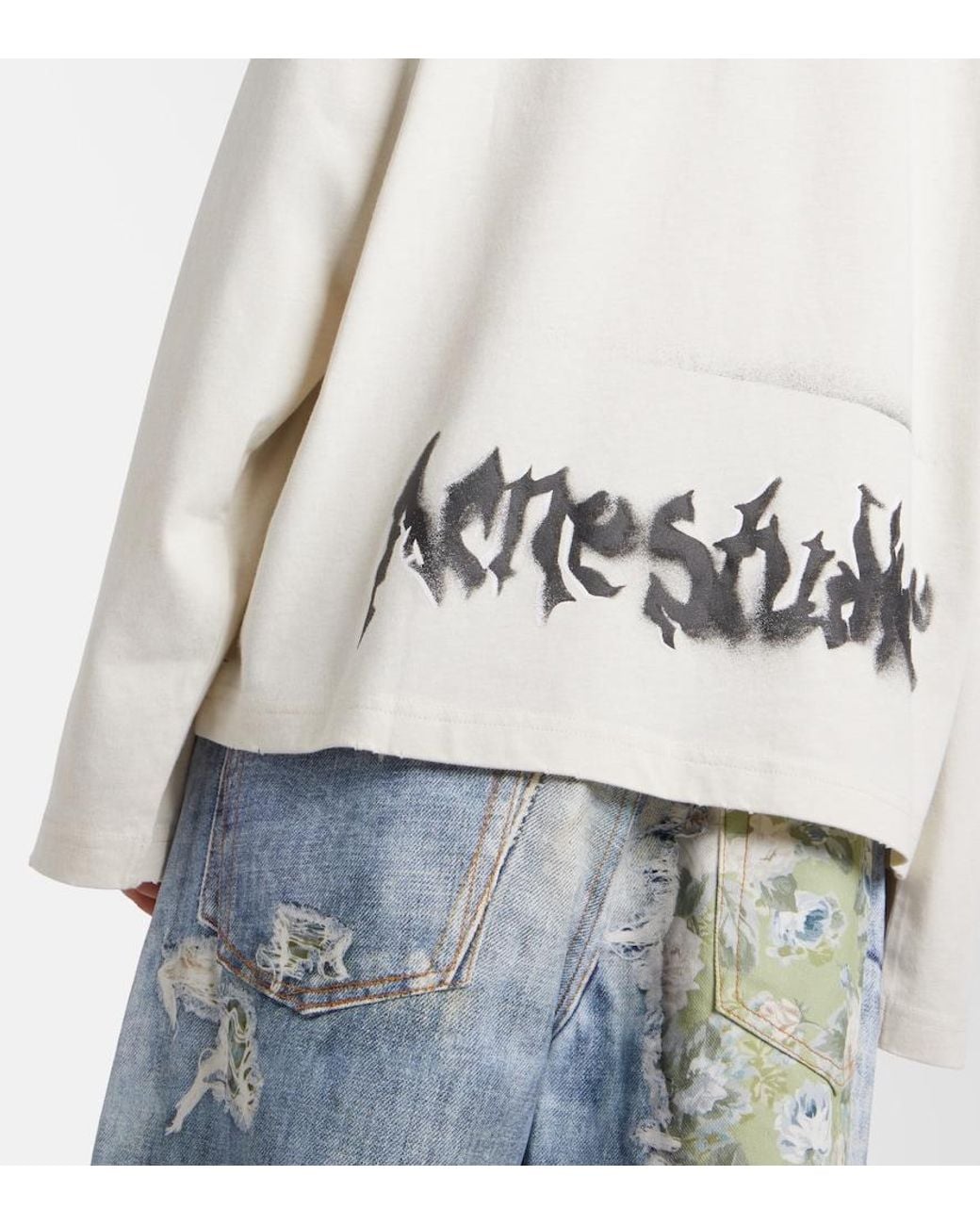 Acne White Logo Cotton-Blend Jersey Sweatshirt