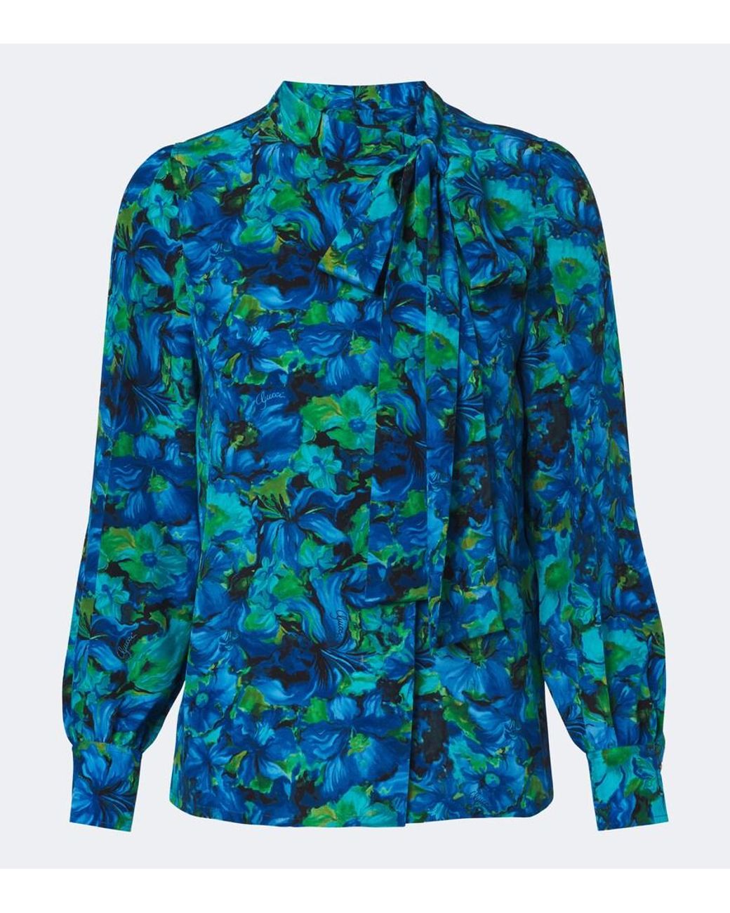 Gucci Blue Floral Silk Georgette Blouse