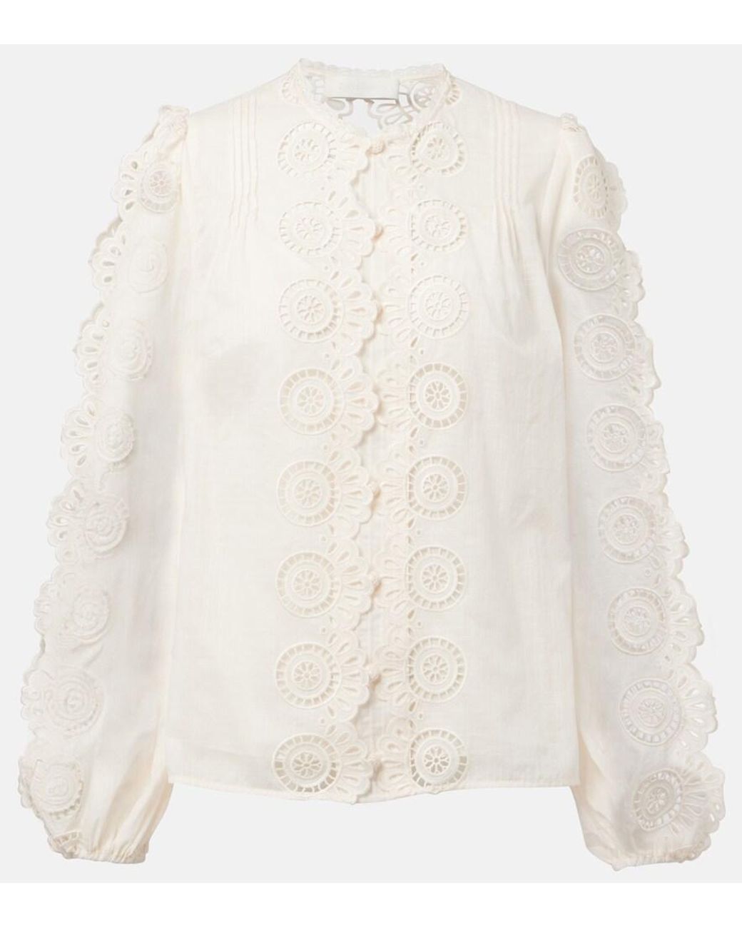 Zimmermann White Lucky Embroidered Cotton Blouse