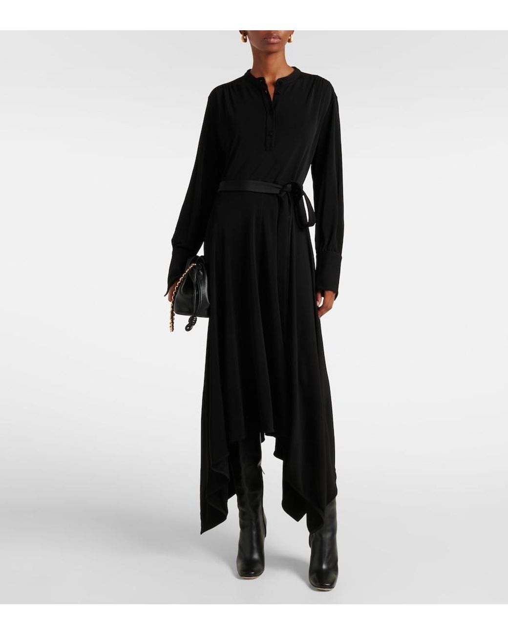 Joseph Black Asymmetric Jersey Midi Dress