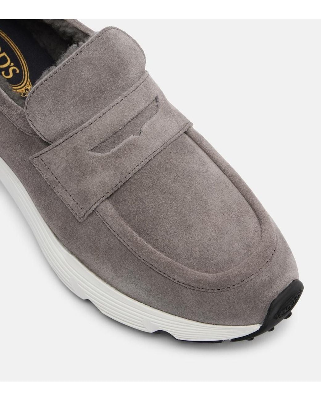 Tod's Gray Shearling-Lined Leather Slip-On Shoes