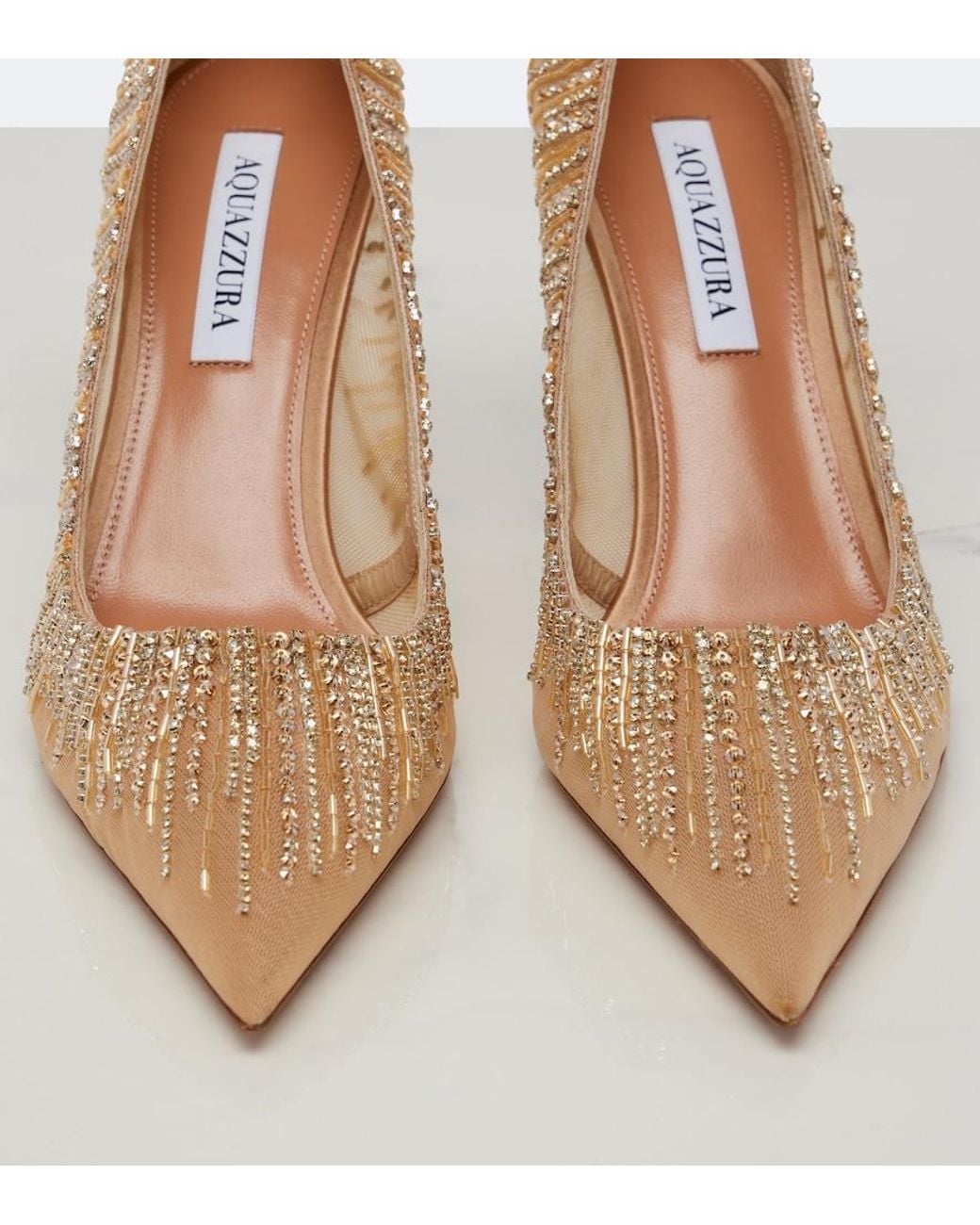 Aquazzura Natural Soft Sky Embellished Tulle And Satin Pumps