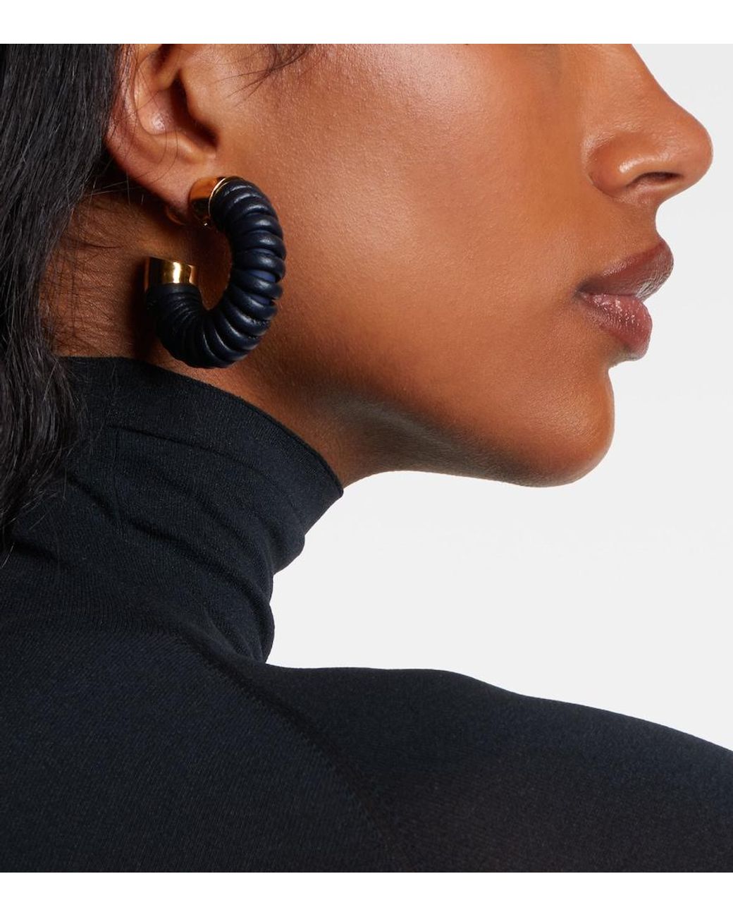 Alaïa Blue Bobine Leather-Trimmed Hoop Earrings