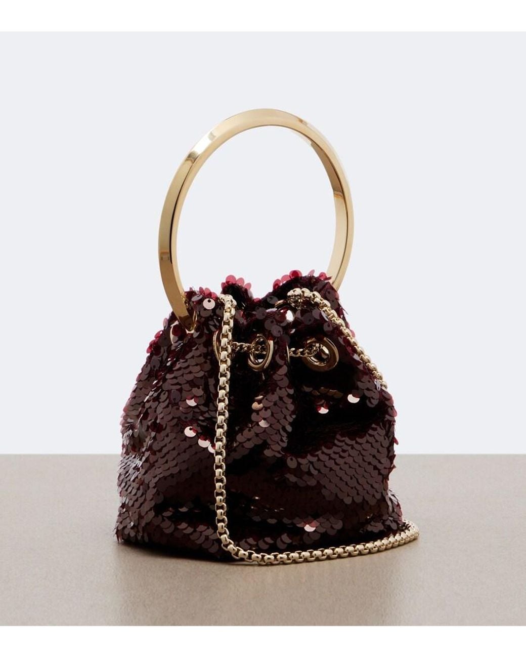 Jimmy Choo White Bon Bon Micro Sequined Bucket Bag