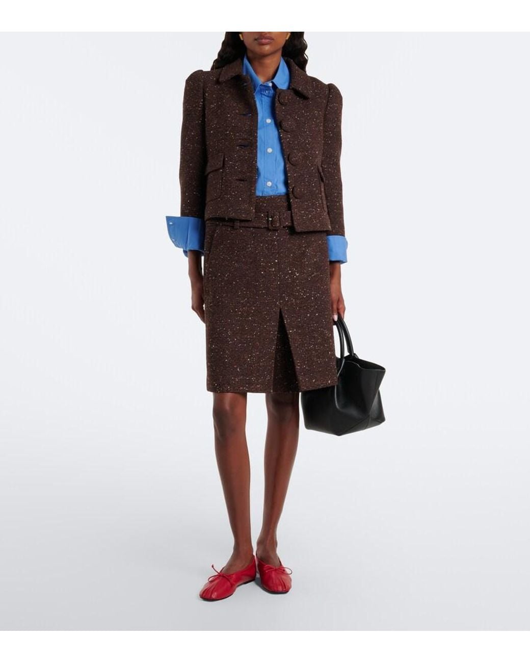 ShuShu/Tong Brown Belted Wool-Blend Miniskirt